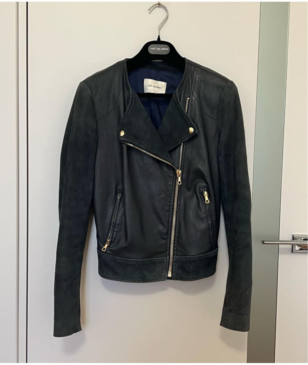 YVES SALOMON Темно-синяя кожаная куртка, фото 9