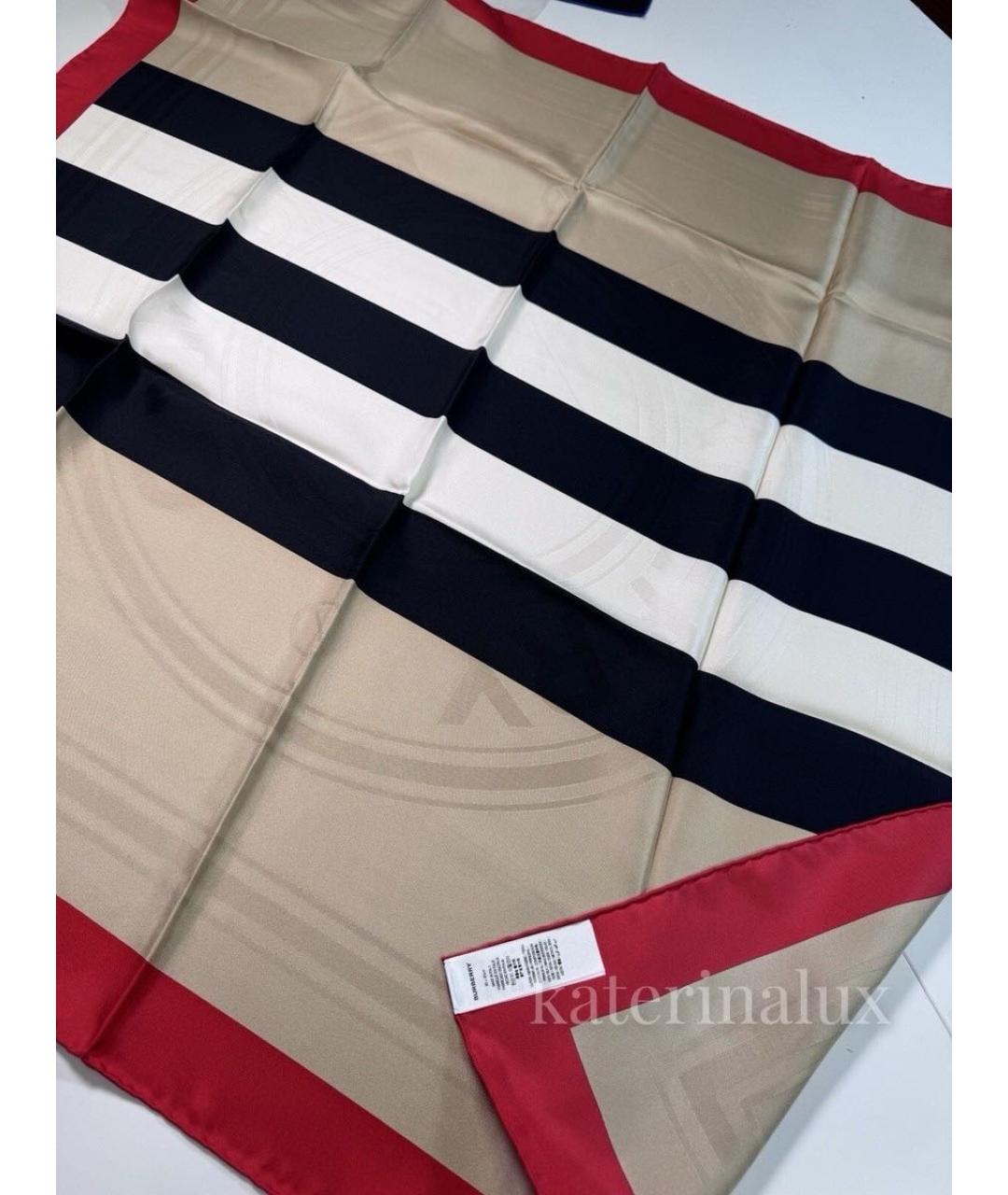 BURBERRY Бежевый шелковый платок, фото 4