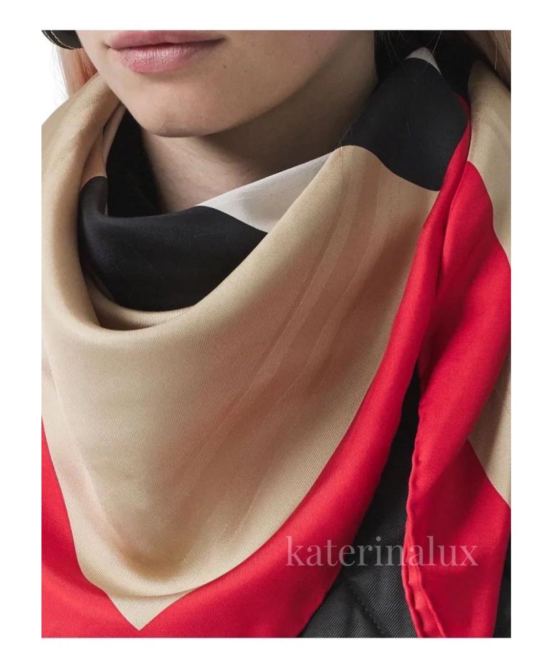 BURBERRY Бежевый шелковый платок, фото 8