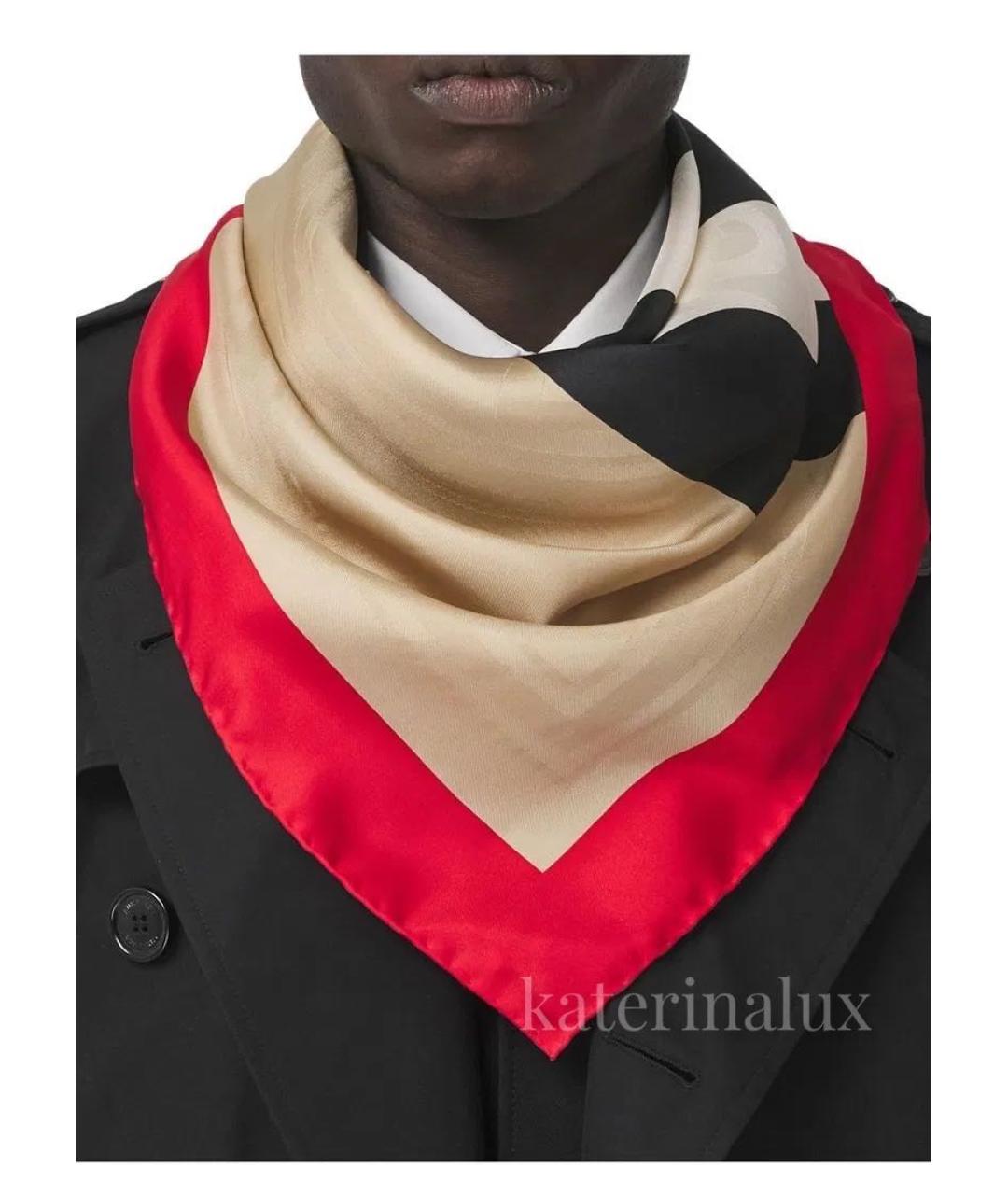 BURBERRY Бежевый шелковый платок, фото 2