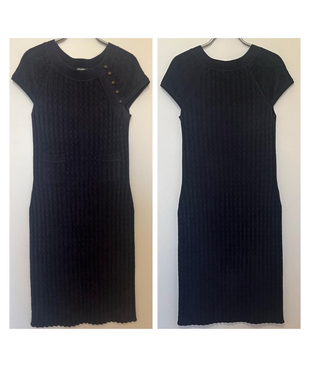 CHANEL Темно-синее вискозное повседневное платье, фото 3