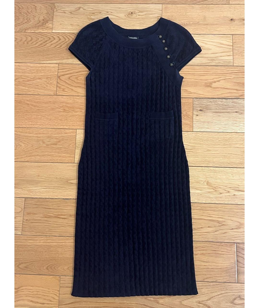 CHANEL Темно-синее вискозное повседневное платье, фото 5