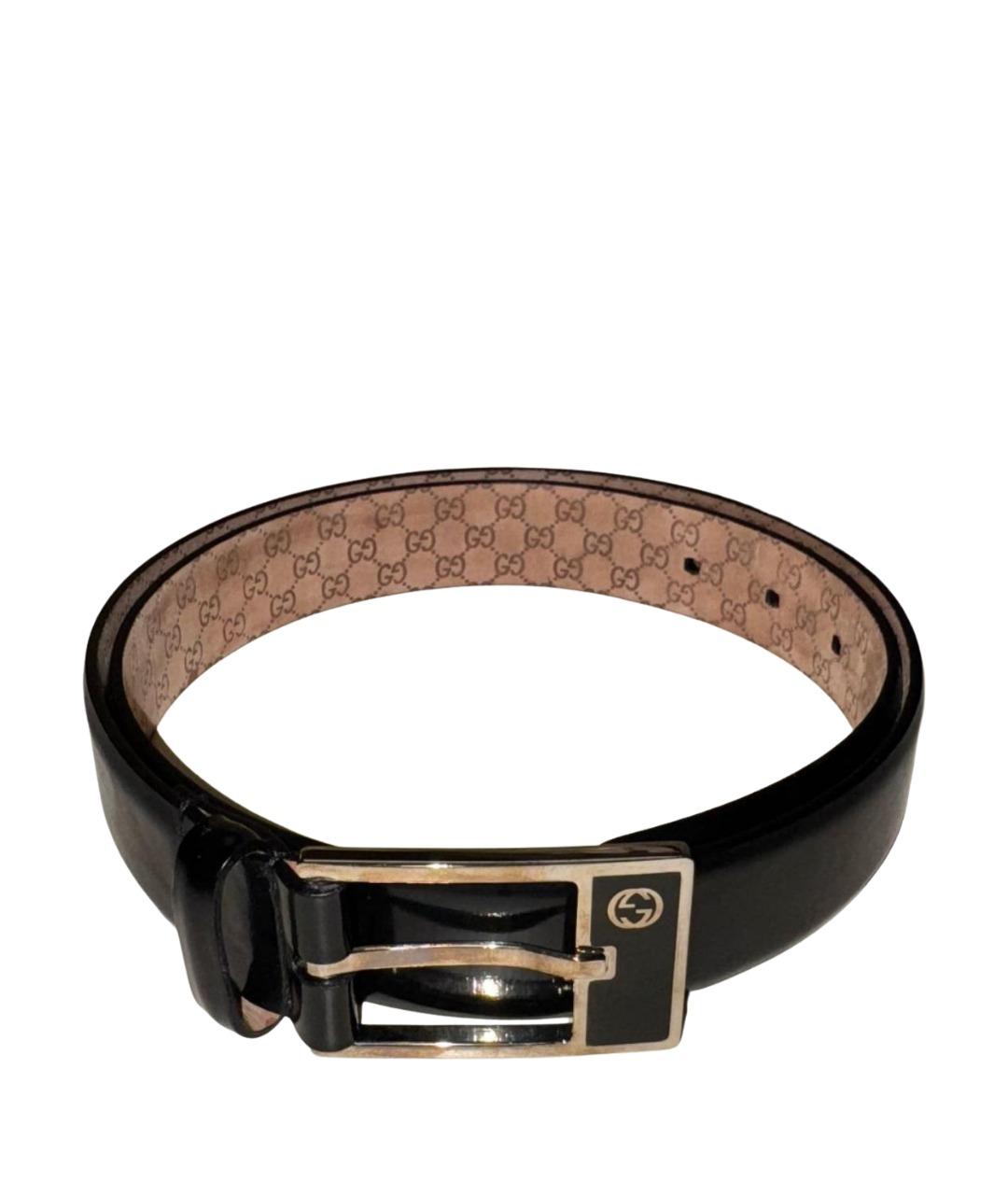 GUCCI Черный ремень из лакированной кожи, фото 1