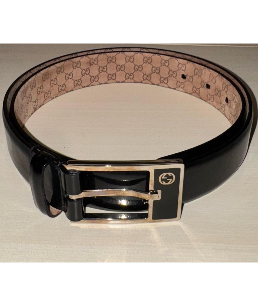 GUCCI Черный ремень из лакированной кожи, фото 4
