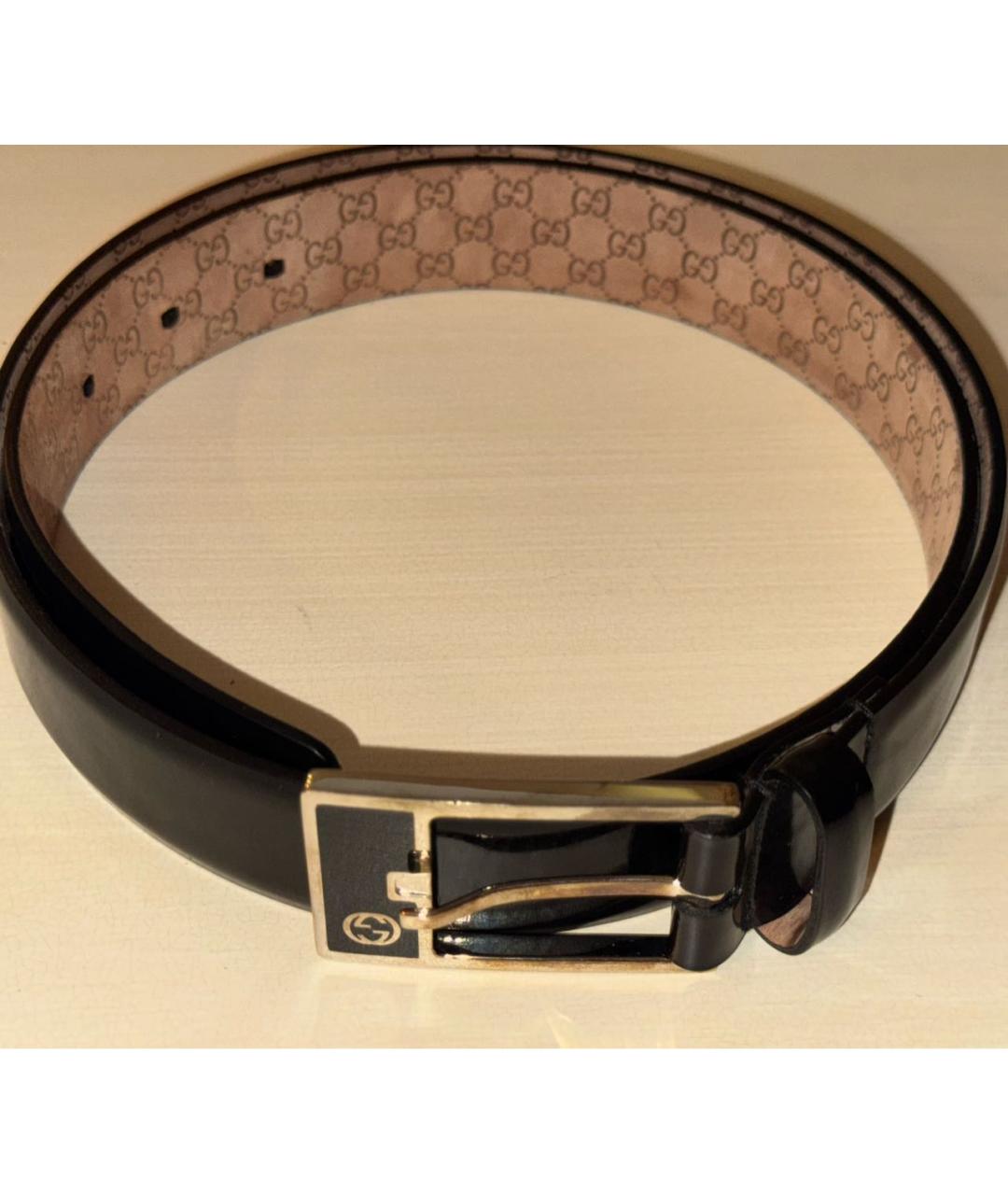 GUCCI Черный ремень из лакированной кожи, фото 2