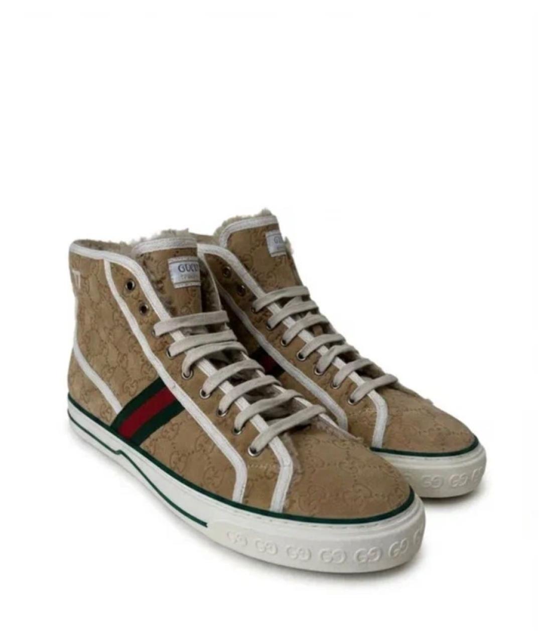GUCCI Бежевые замшевые высокие кроссовки / кеды, фото 2