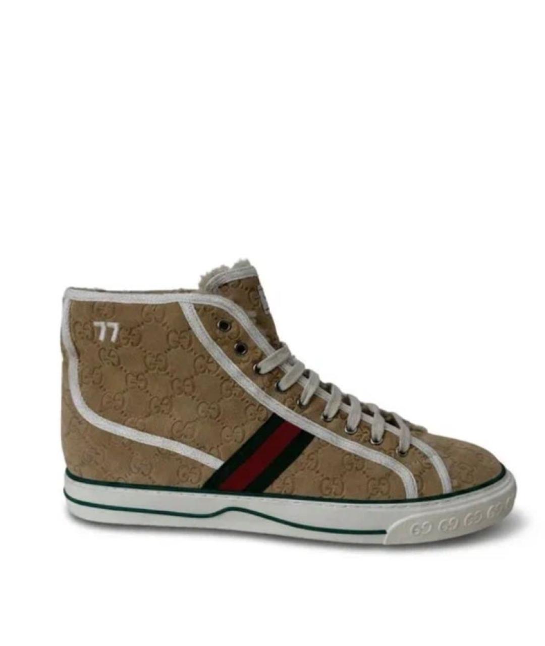 GUCCI Бежевые замшевые высокие кроссовки / кеды, фото 1