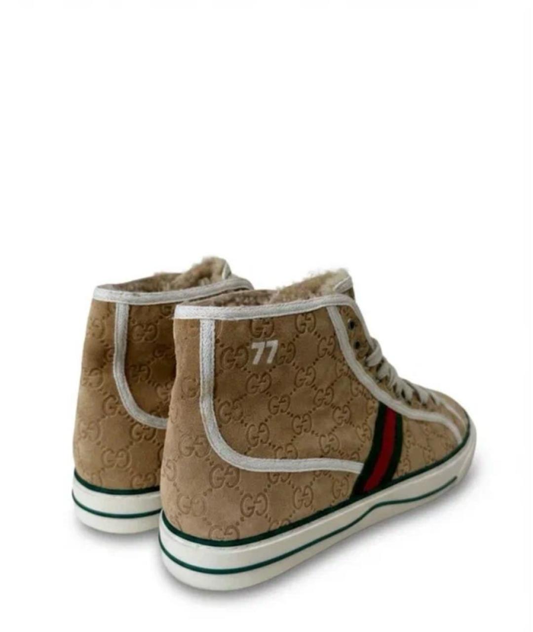 GUCCI Бежевые замшевые высокие кроссовки / кеды, фото 3