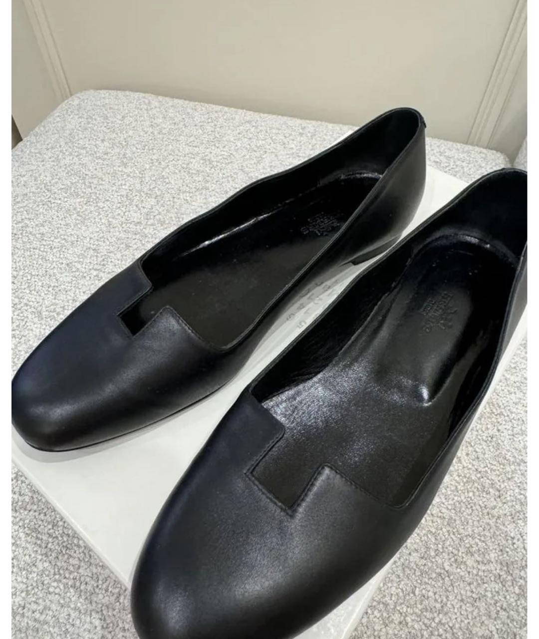 HERMES Черные кожаные балетки, фото 2
