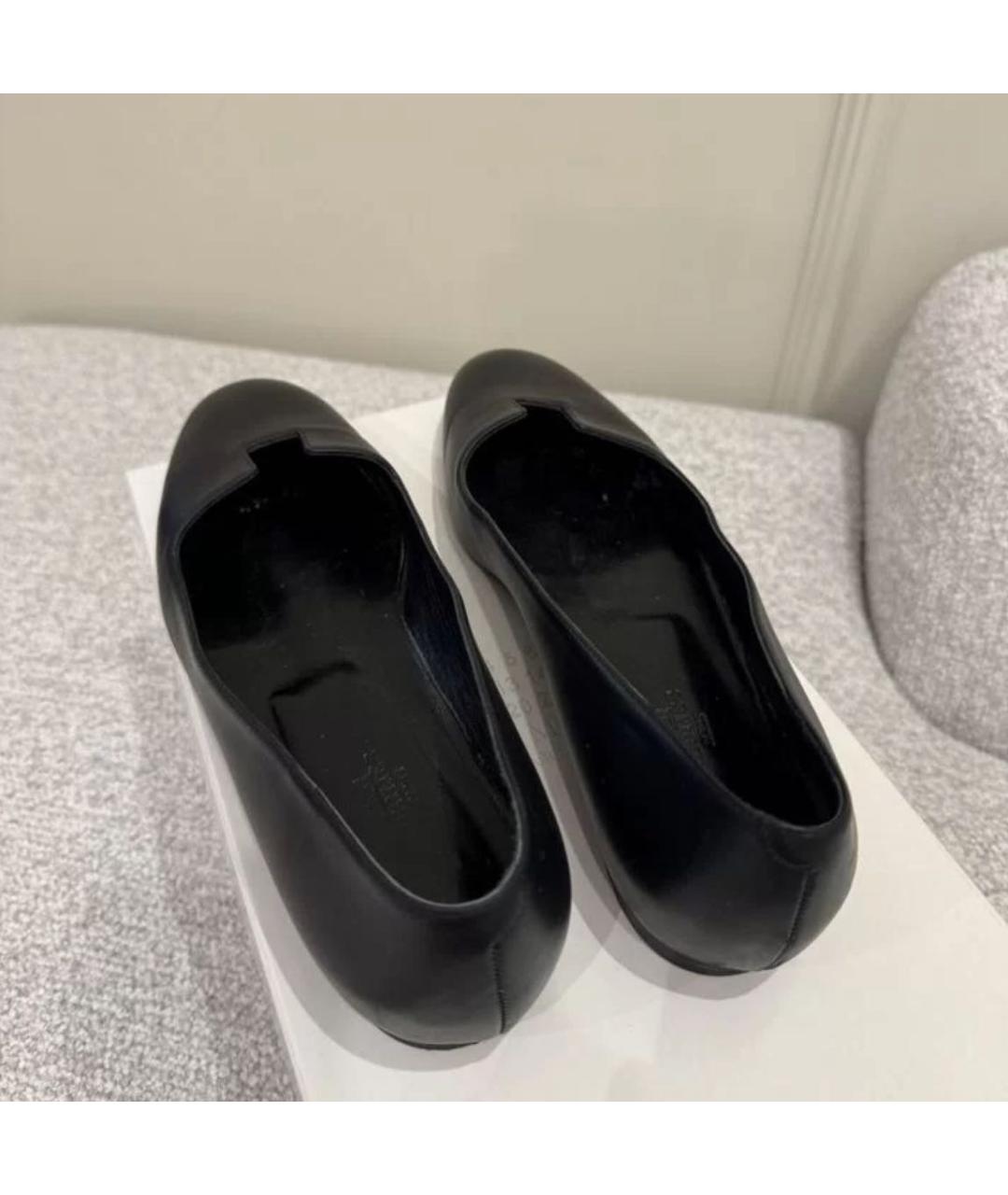 HERMES Черные кожаные балетки, фото 6
