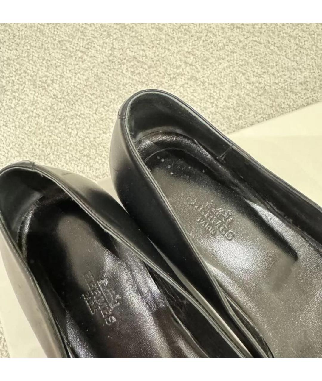 HERMES Черные кожаные балетки, фото 5