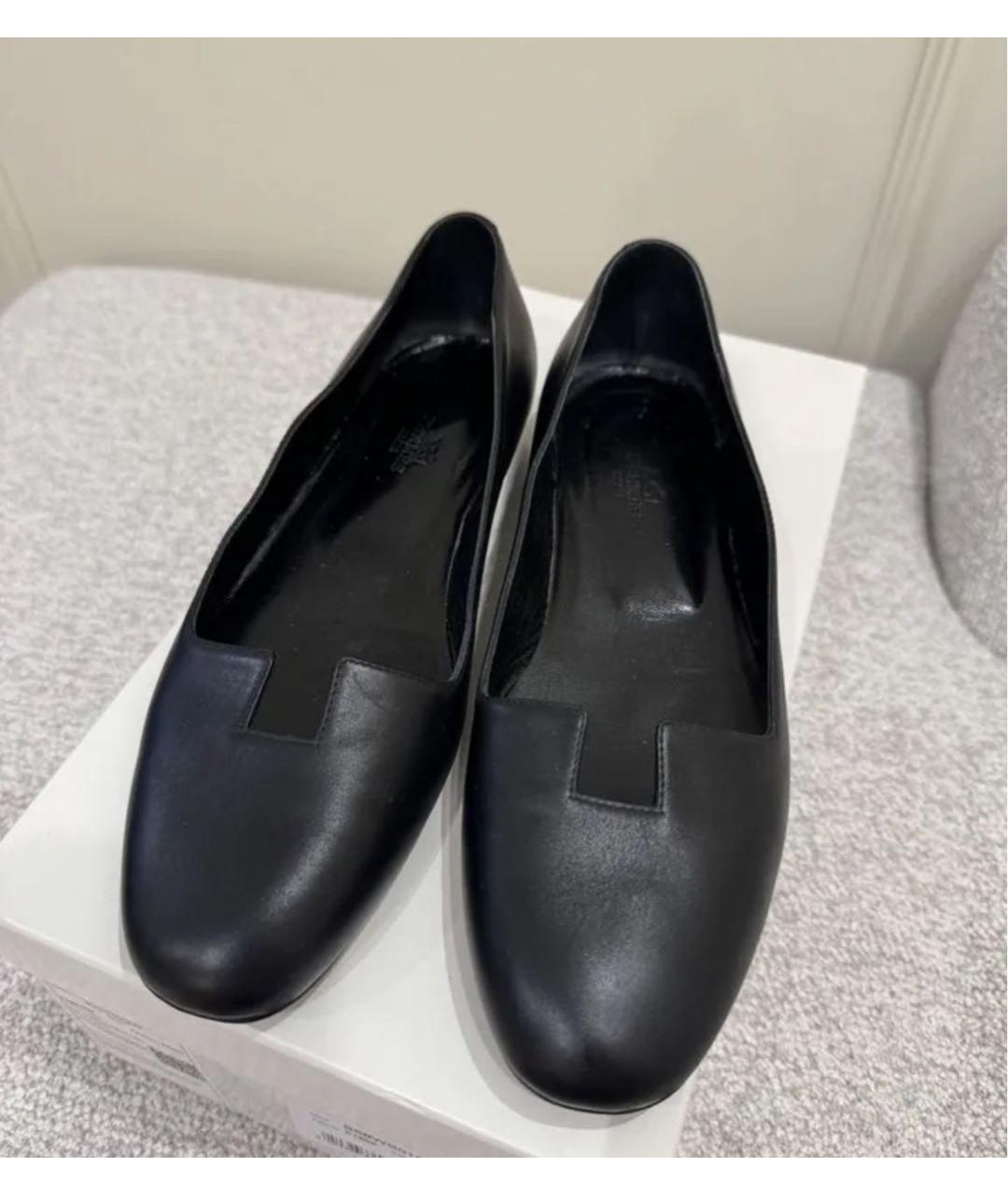 HERMES Черные кожаные балетки, фото 4
