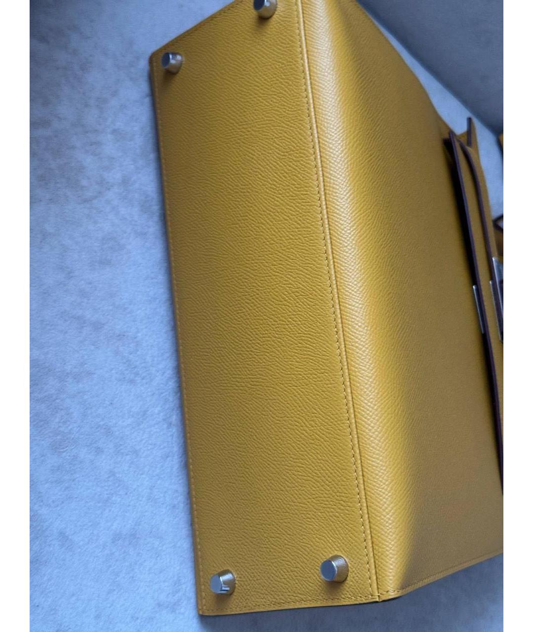 HERMES Желтая кожаная сумка с короткими ручками, фото 2