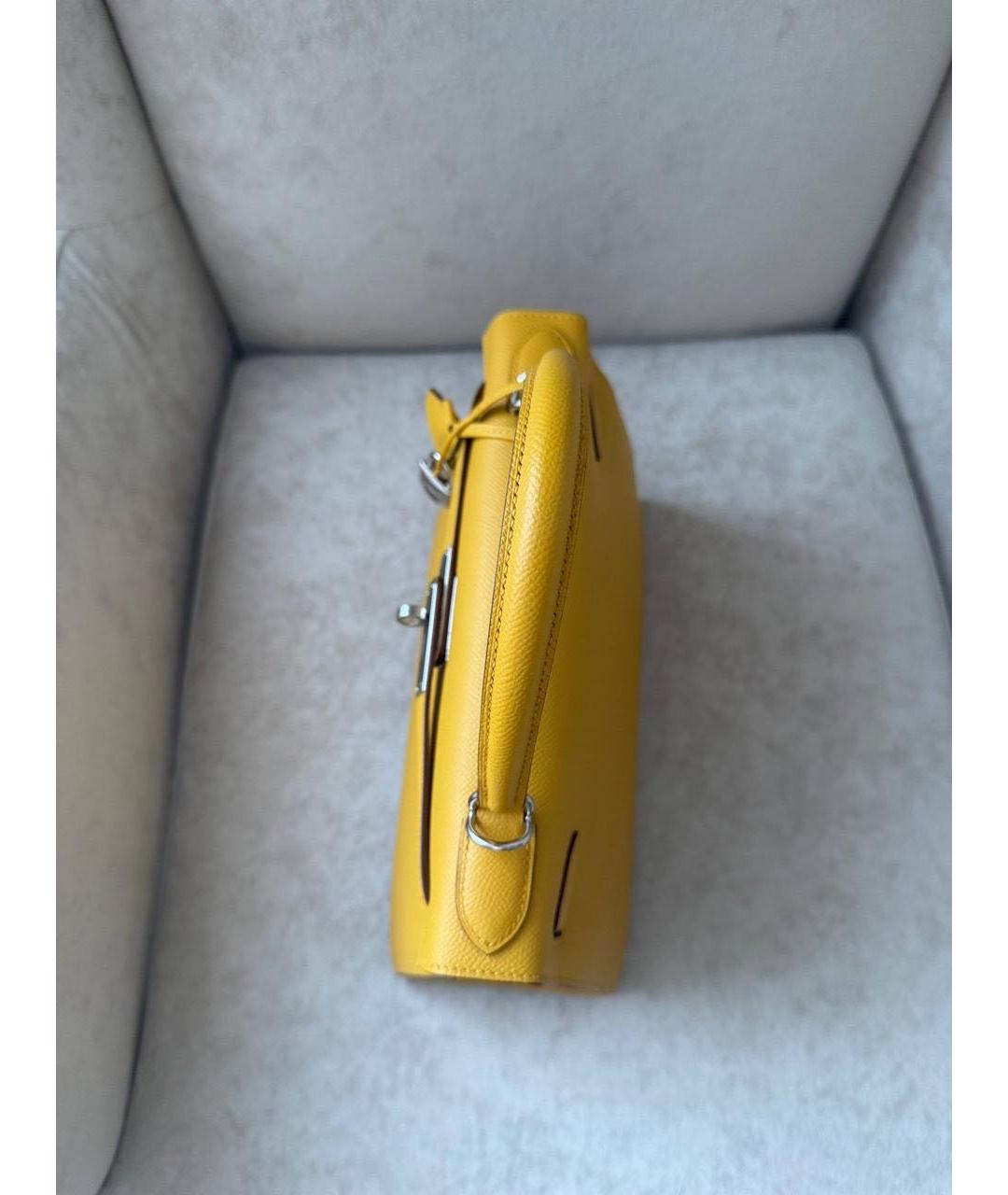 HERMES Желтая кожаная сумка с короткими ручками, фото 4