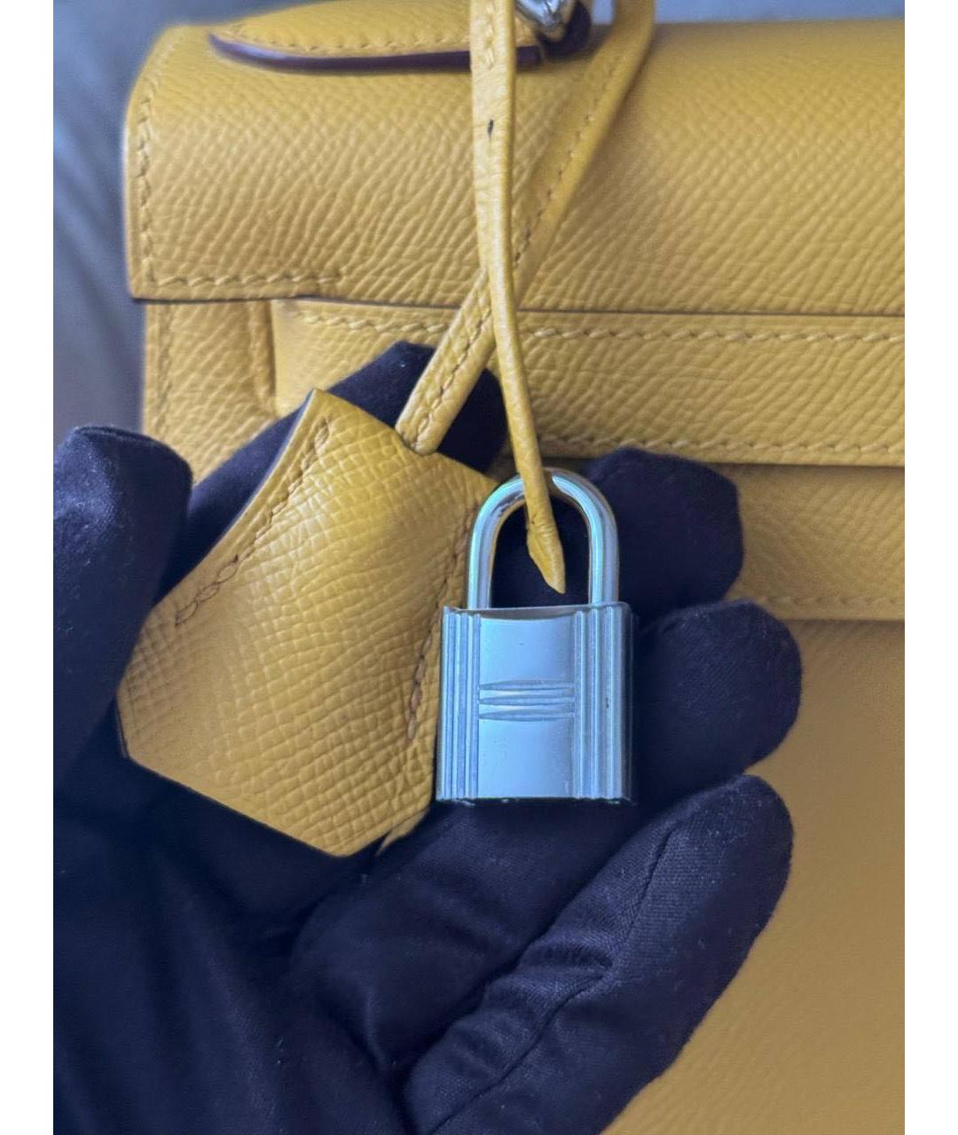 HERMES Желтая кожаная сумка с короткими ручками, фото 8