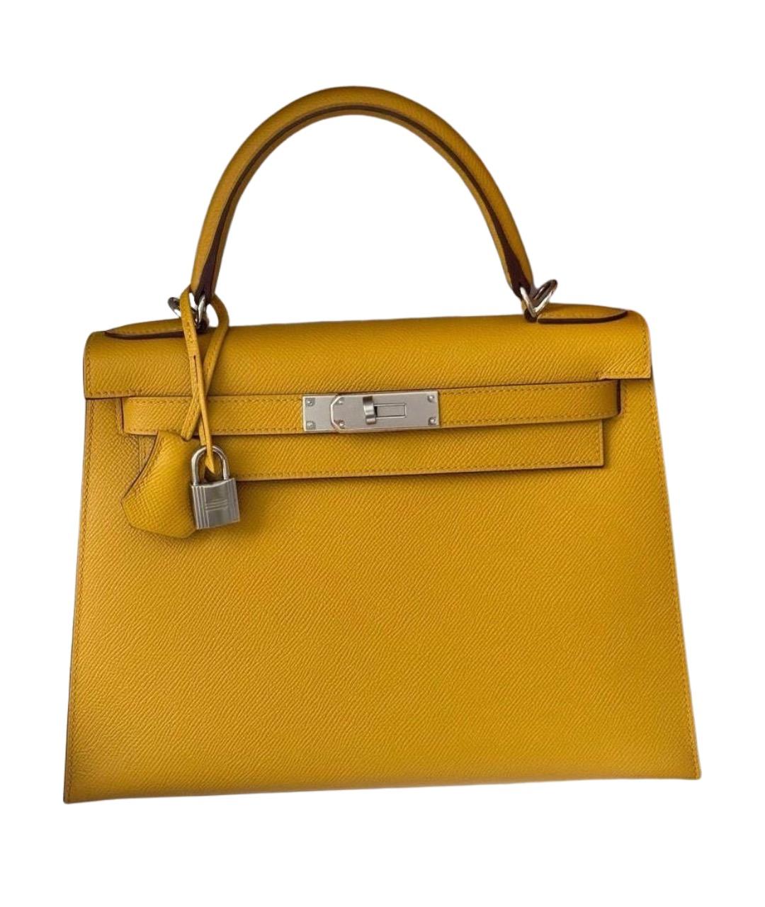 HERMES Желтая кожаная сумка с короткими ручками, фото 1
