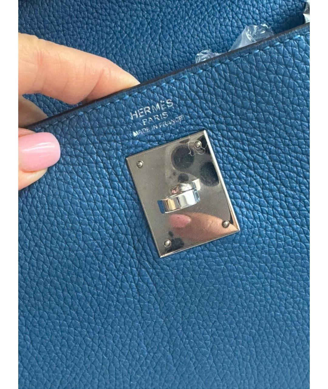 HERMES Голубая кожаная сумка через плечо, фото 6