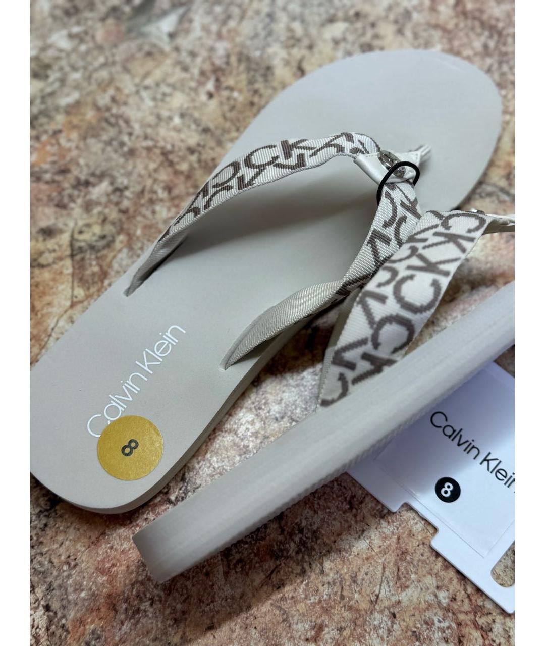 CALVIN KLEIN Бежевые шлепанцы, фото 4