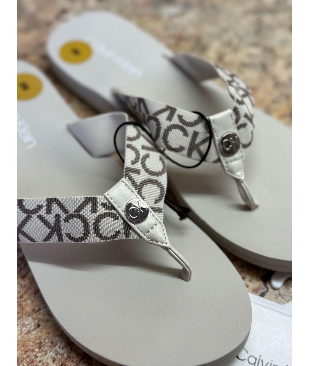 CALVIN KLEIN Бежевые шлепанцы, фото 6