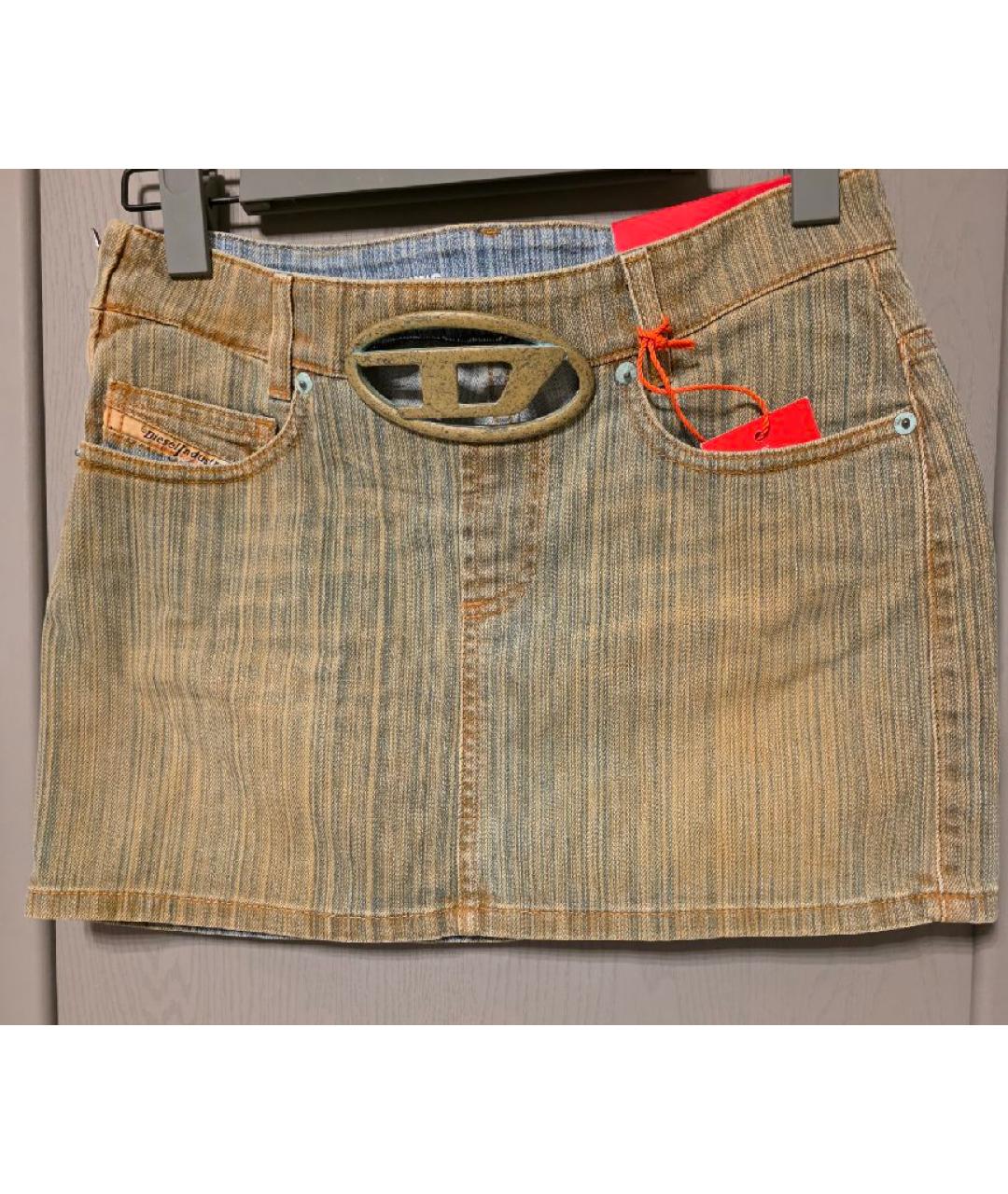 DIESEL Горчичная хлопковая юбка мини, фото 2