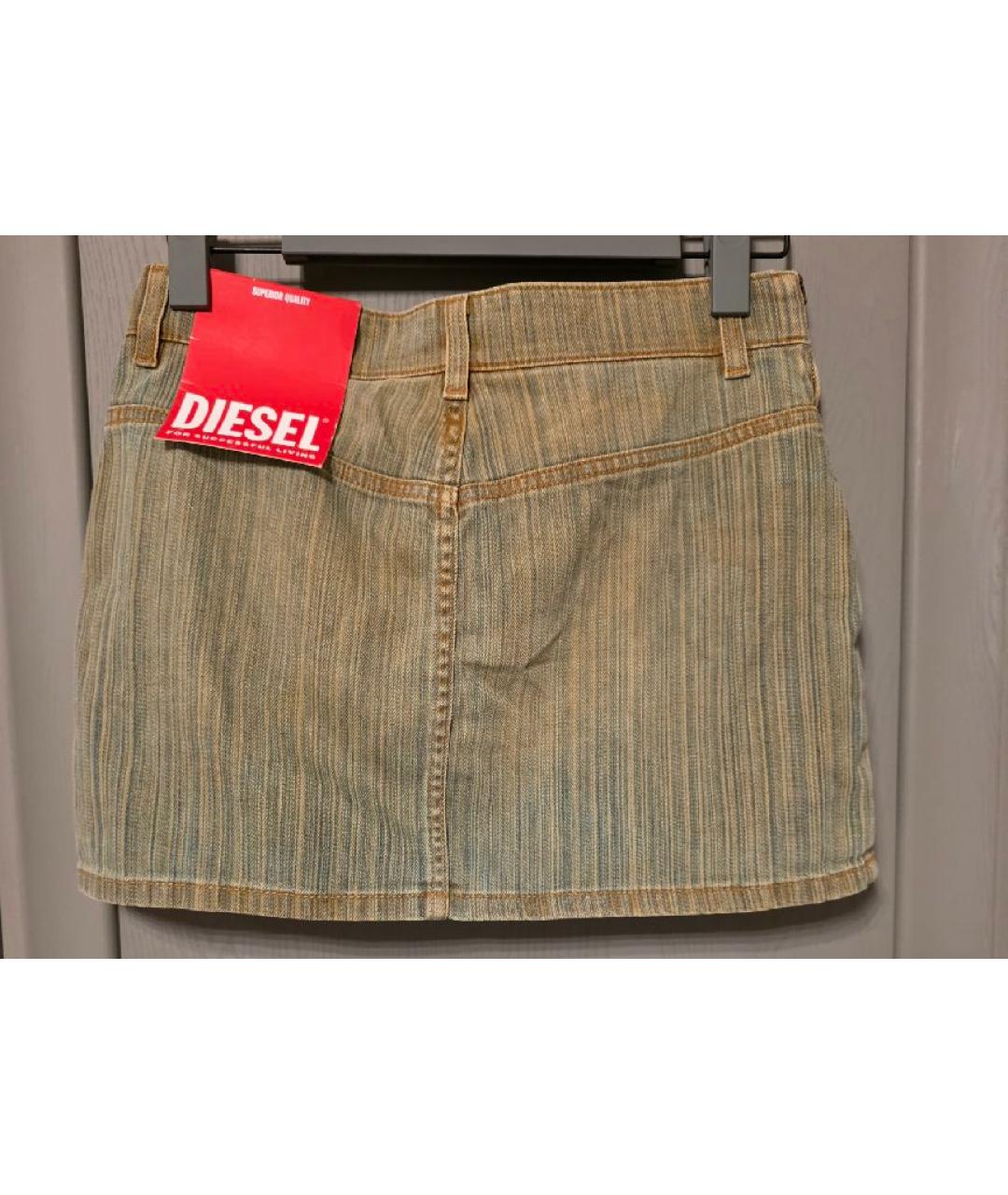 DIESEL Горчичная хлопковая юбка мини, фото 3