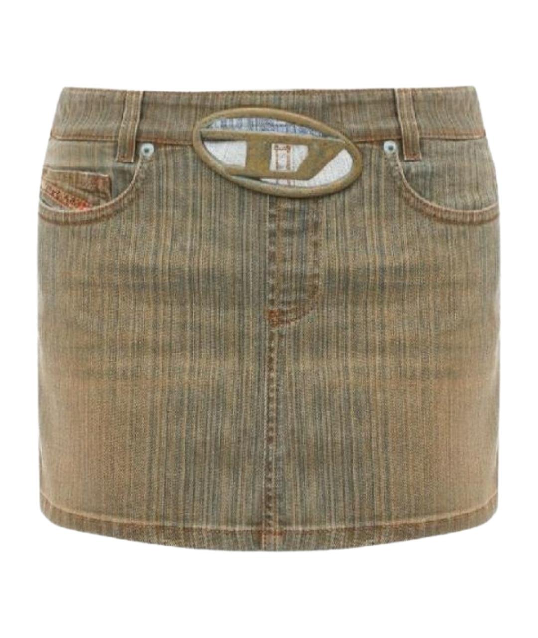 DIESEL Горчичная хлопковая юбка мини, фото 1
