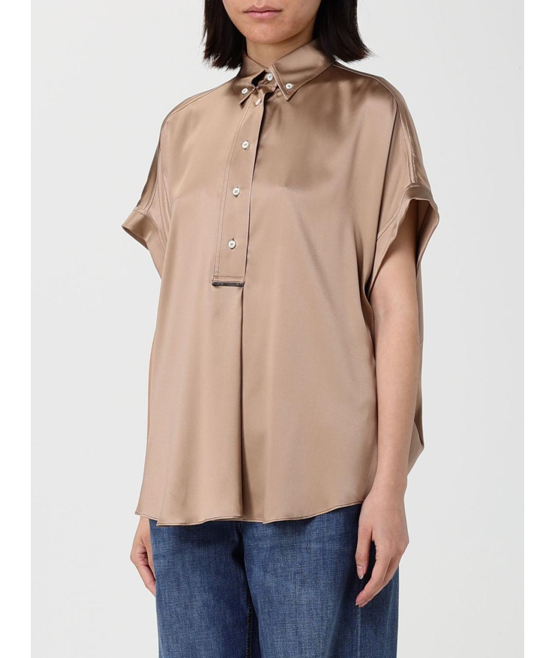 BRUNELLO CUCINELLI Бежевая шелковая рубашка, фото 4