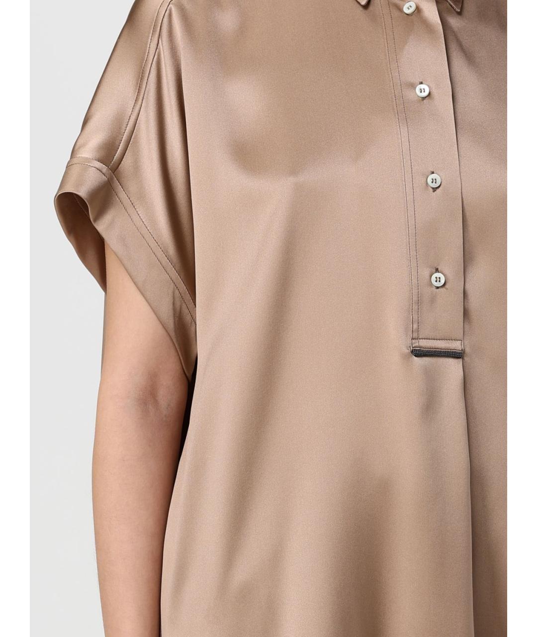 BRUNELLO CUCINELLI Бежевая шелковая рубашка, фото 5