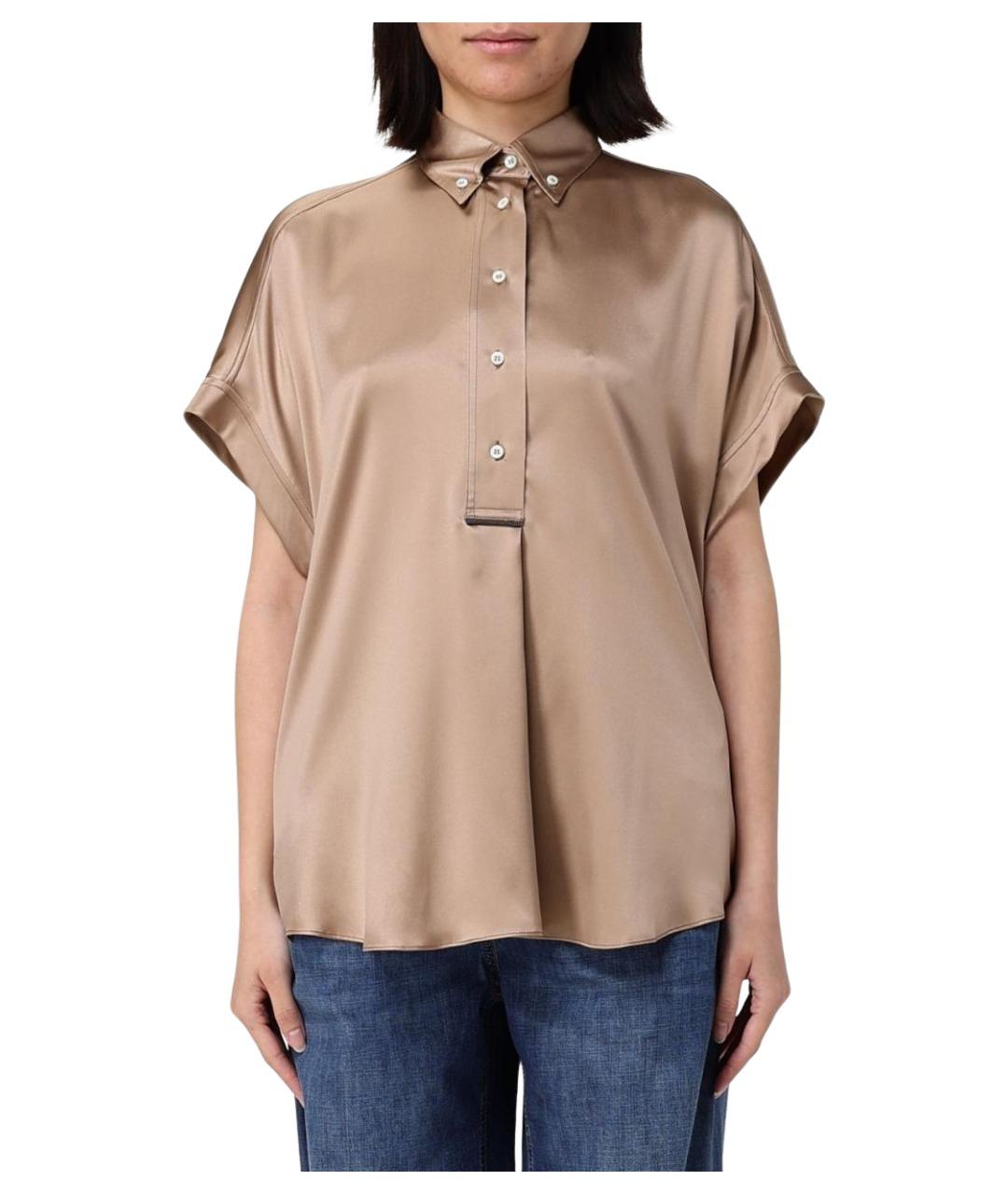 BRUNELLO CUCINELLI Бежевая шелковая рубашка, фото 1