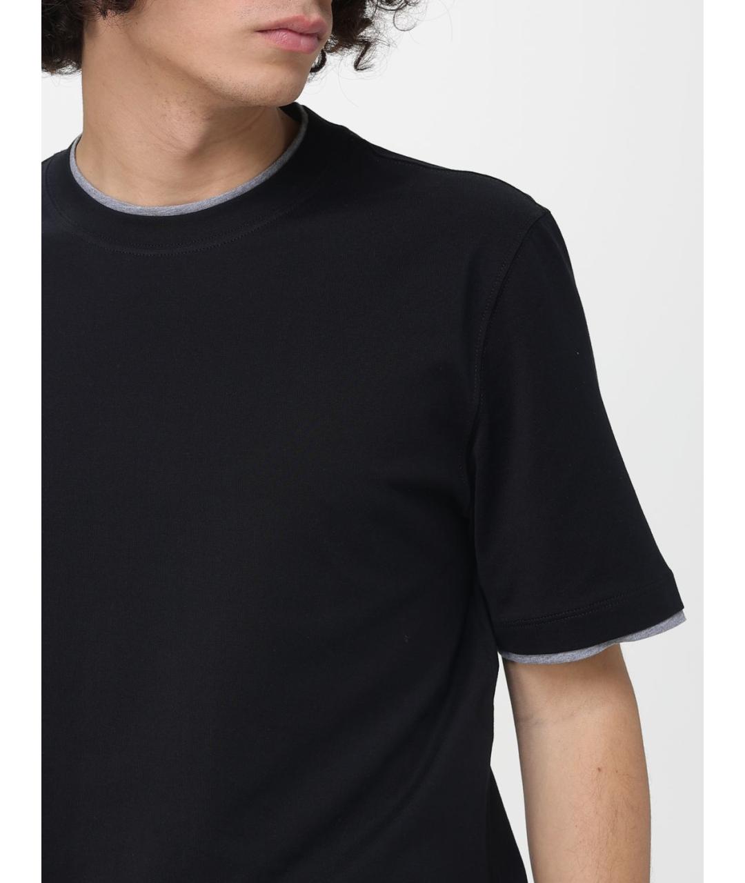 BRUNELLO CUCINELLI Черная хлопковая футболка, фото 5