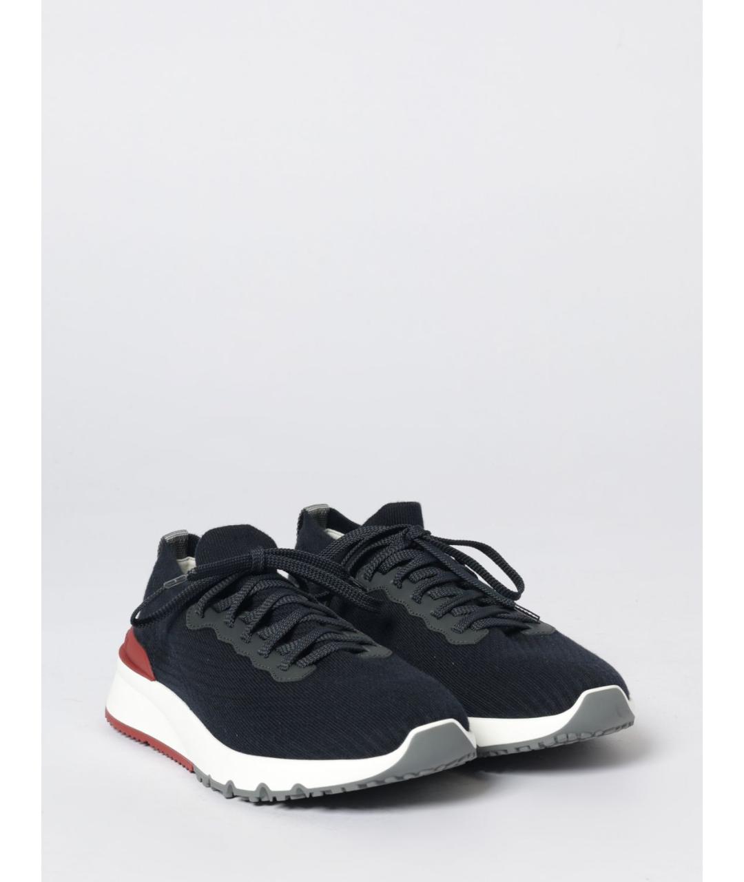 BRUNELLO CUCINELLI Темно-синие текстильные низкие кроссовки / кеды, фото 2