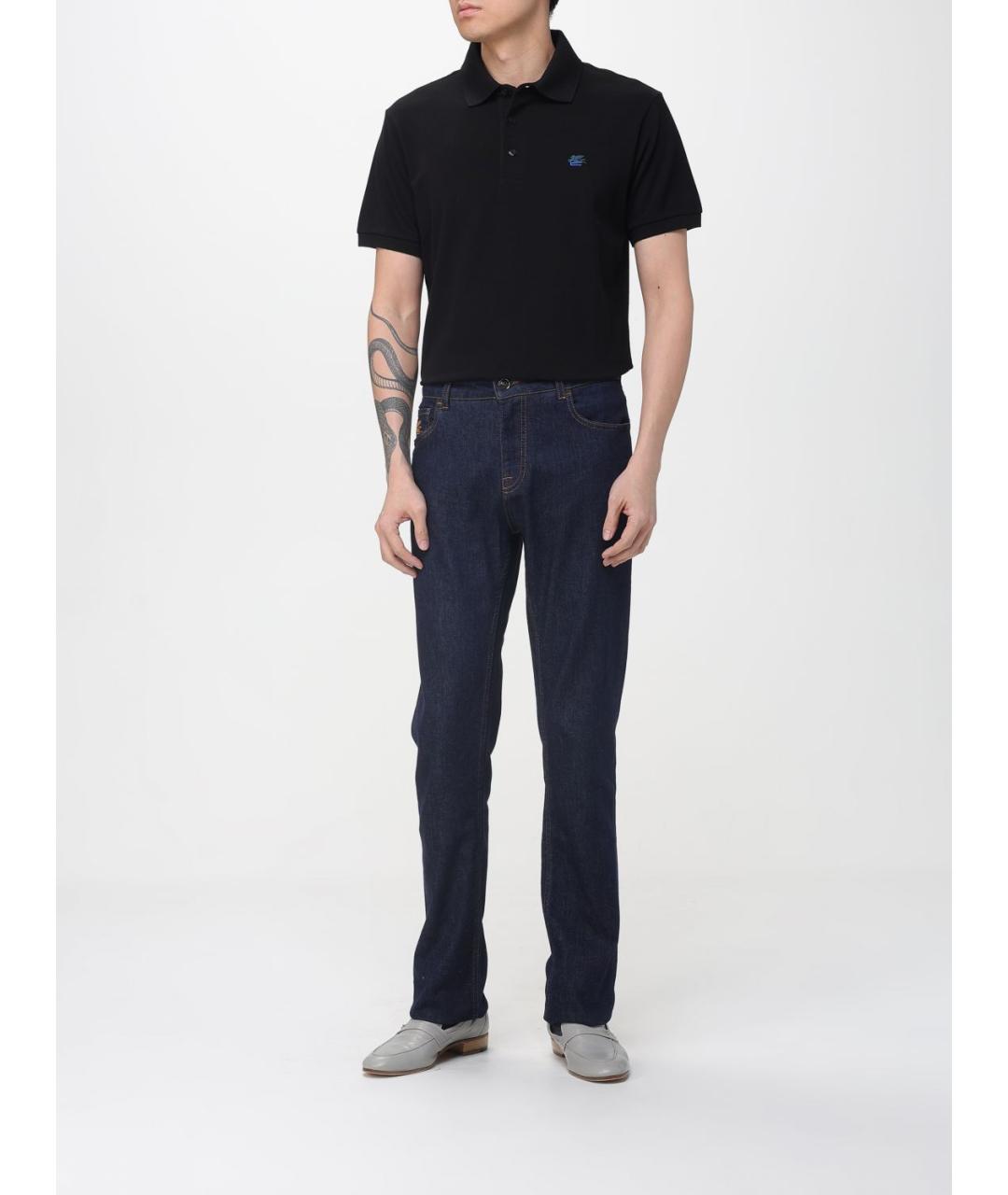 ETRO Черное хлопковое поло с коротким рукавом, фото 2