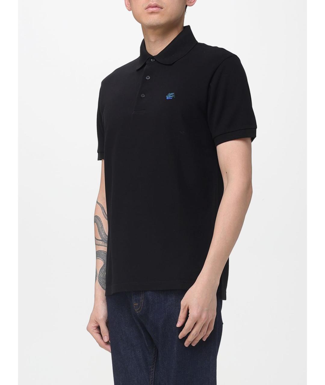 ETRO Черное хлопковое поло с коротким рукавом, фото 4