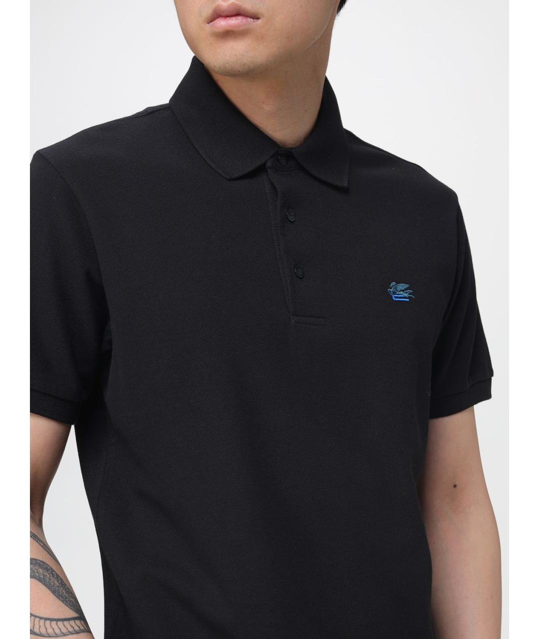 ETRO Черное хлопковое поло с коротким рукавом, фото 5