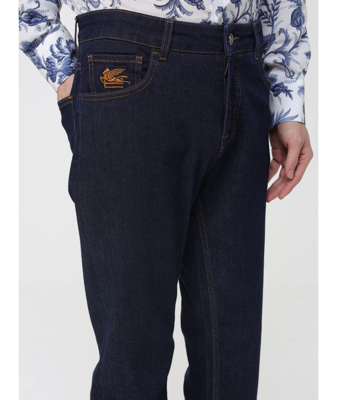 ETRO Синие хлопко-эластановые прямые джинсы, фото 5