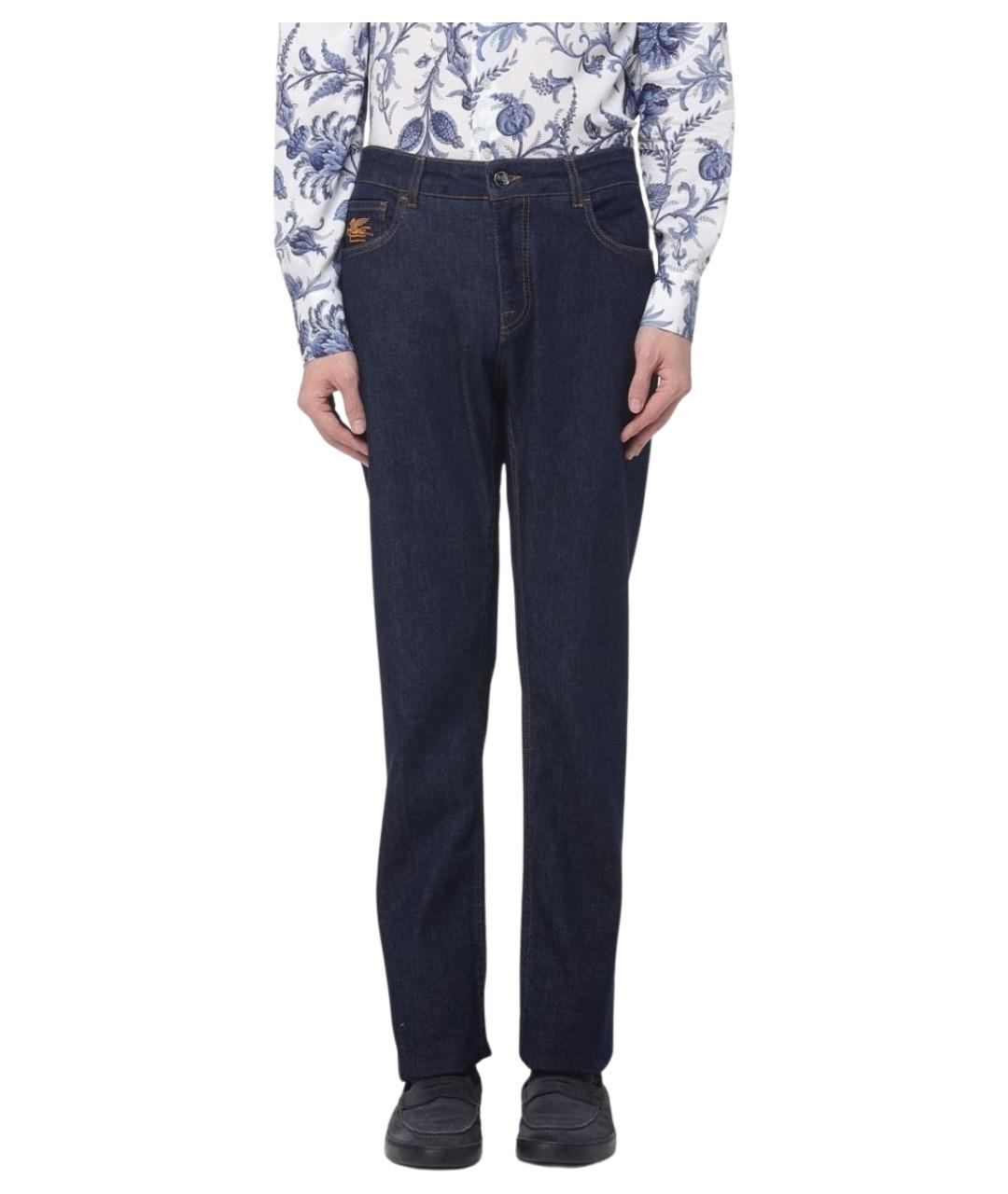 ETRO Синие хлопко-эластановые прямые джинсы, фото 1
