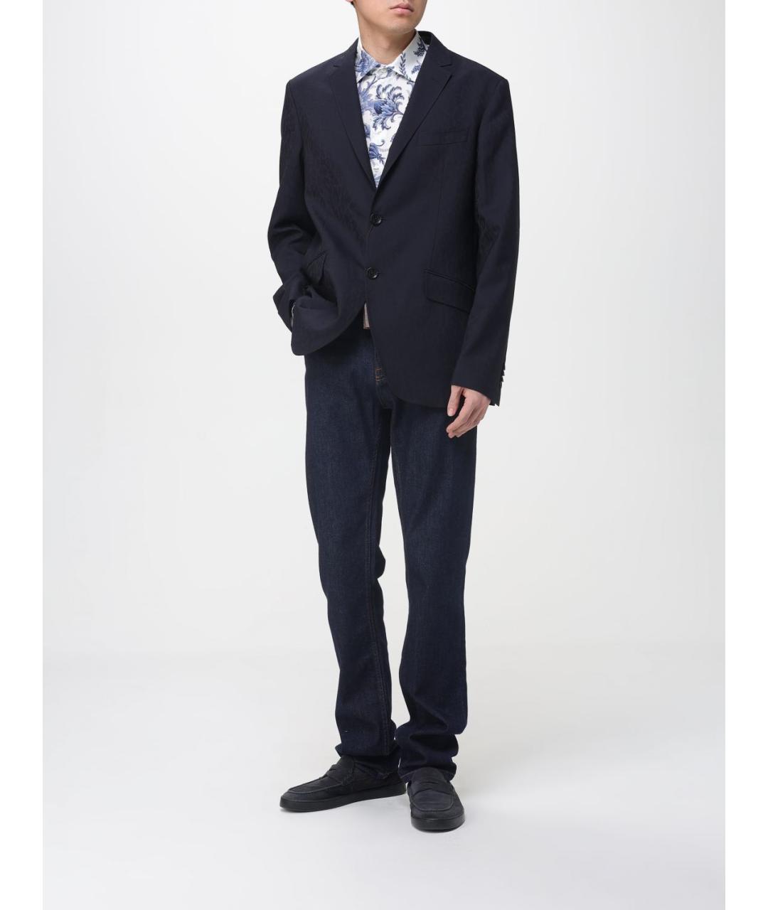 ETRO Синие хлопко-эластановые прямые джинсы, фото 2