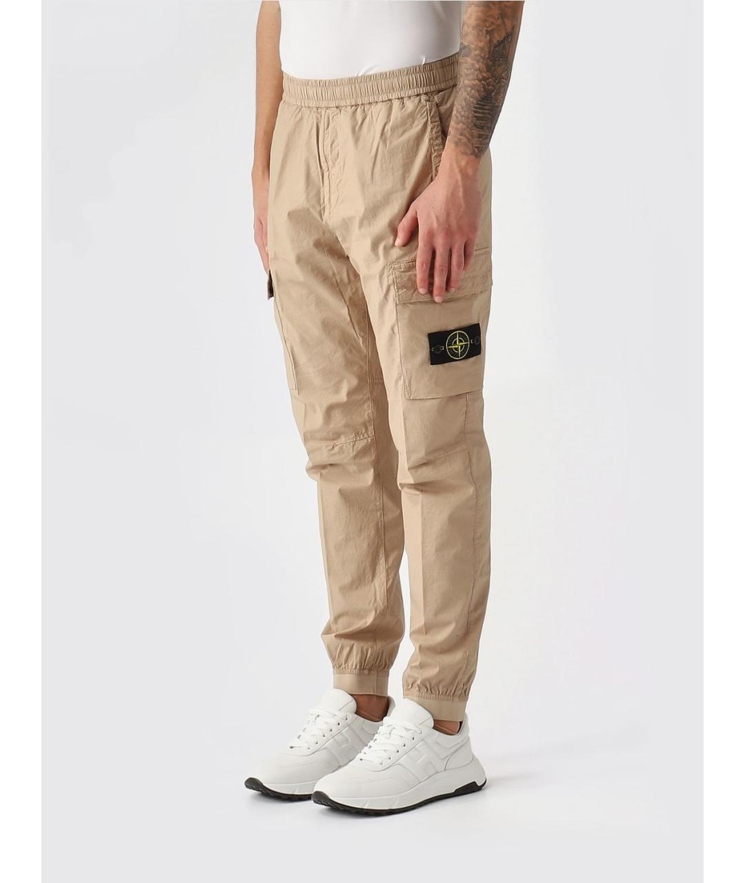 STONE ISLAND Бежевые хлопковые повседневные брюки, фото 3