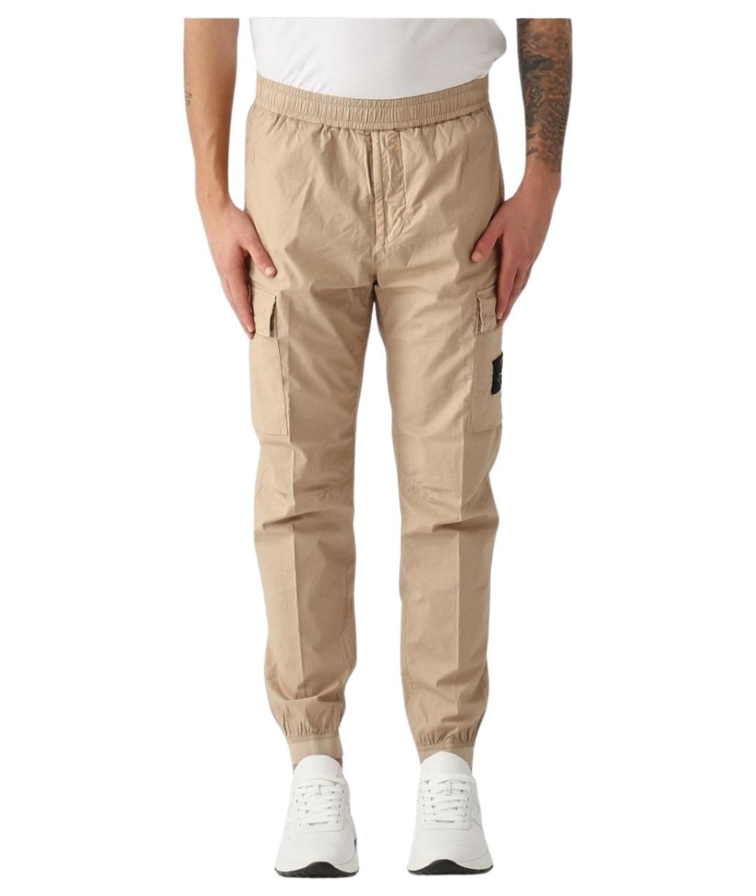 STONE ISLAND Бежевые хлопковые повседневные брюки, фото 1