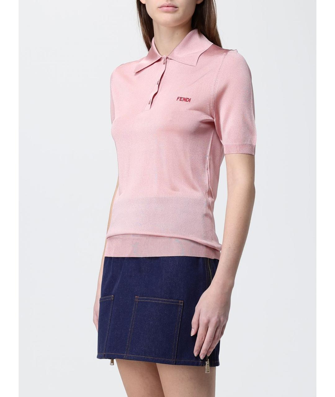 FENDI Розовая вискозная футболка, фото 4