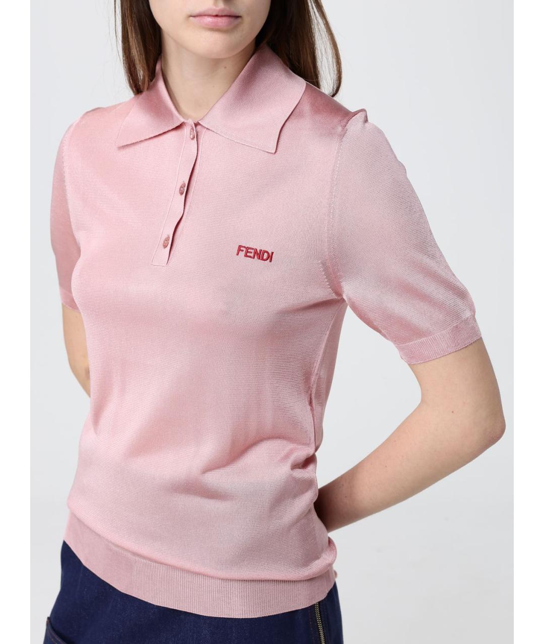 FENDI Розовая вискозная футболка, фото 5