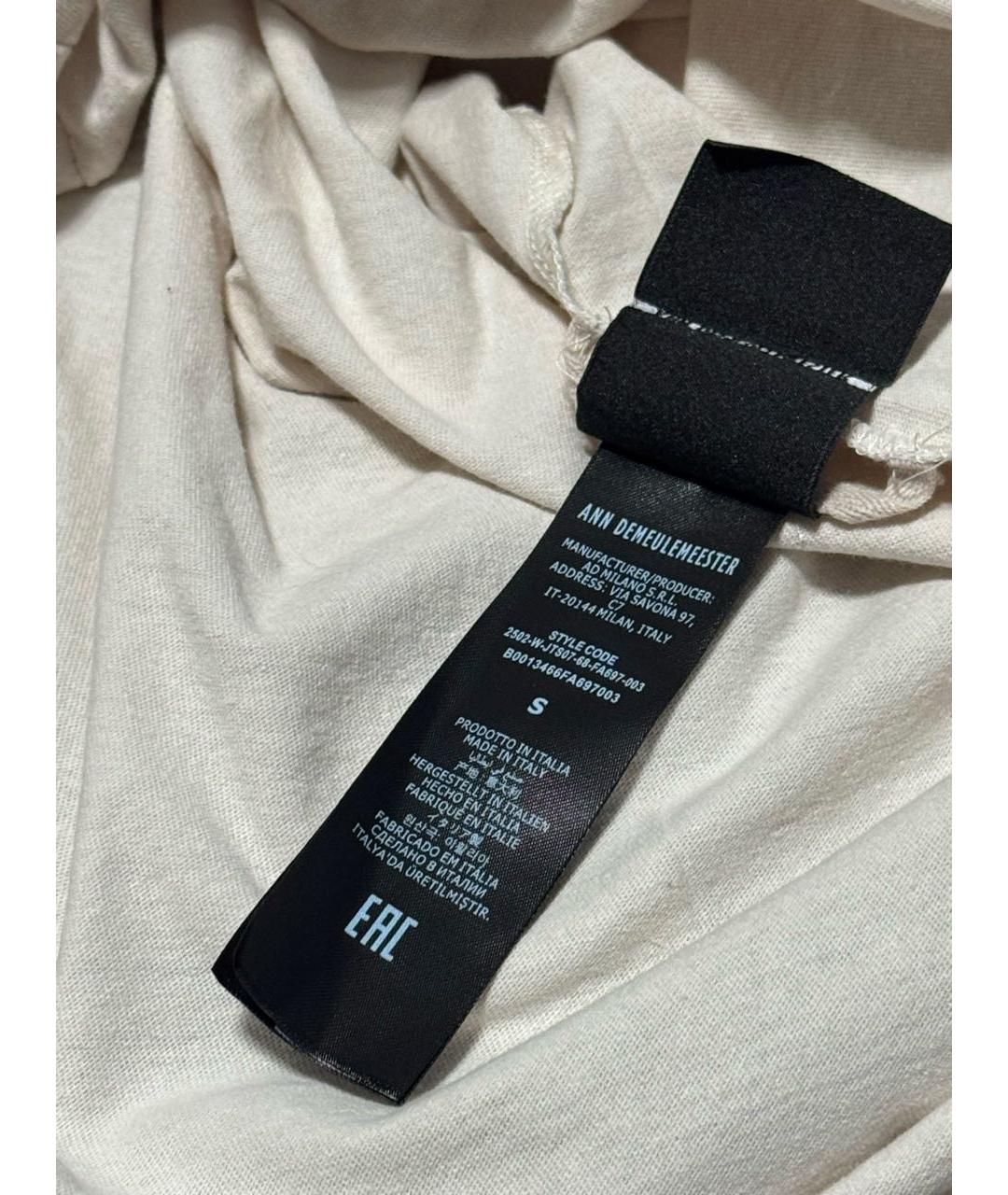 ANN DEMEULEMEESTER Бежевая хлопковая футболка, фото 6