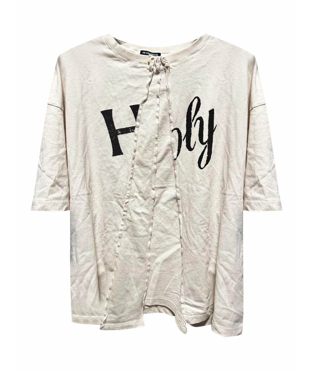 ANN DEMEULEMEESTER Бежевая хлопковая футболка, фото 1