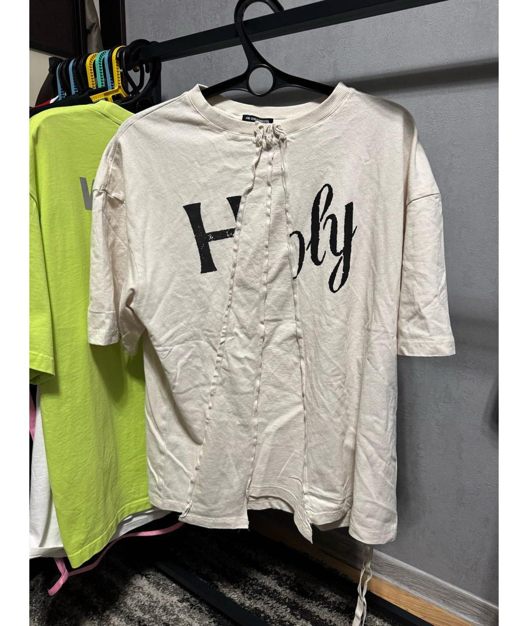 ANN DEMEULEMEESTER Бежевая хлопковая футболка, фото 7