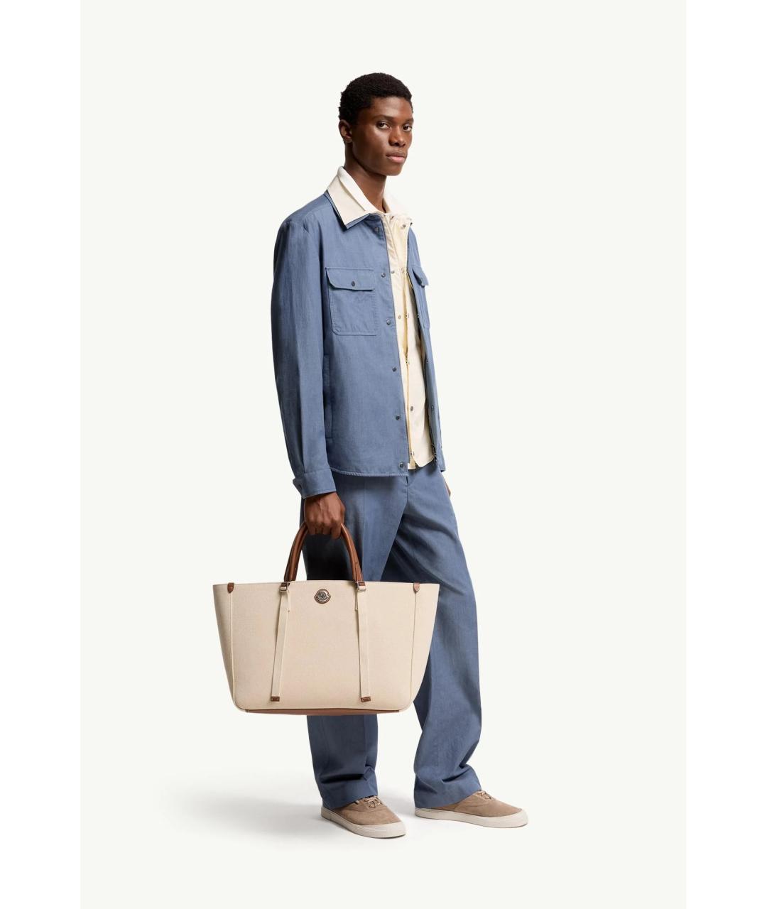 MONCLER Бежевая тканевая сумка тоут, фото 4