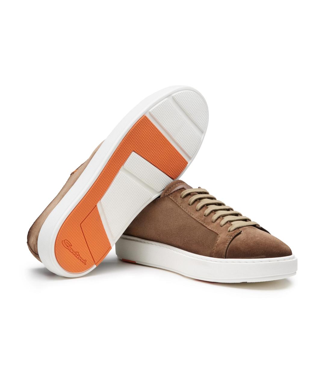 SANTONI Коричневые замшевые низкие кроссовки / кеды, фото 3