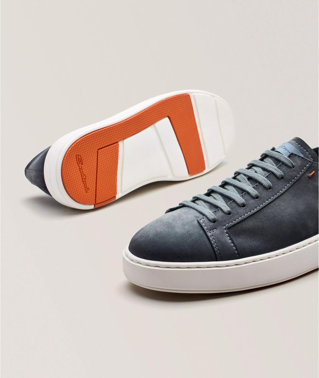 SANTONI Синие замшевые низкие кроссовки / кеды, фото 4