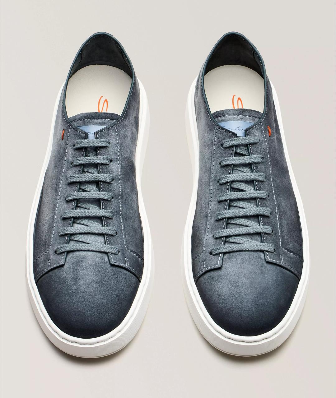 SANTONI Синие замшевые низкие кроссовки / кеды, фото 2