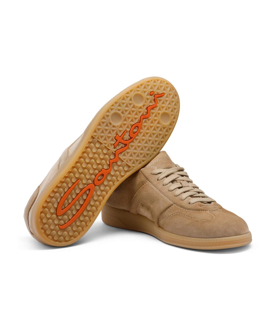 SANTONI Бежевые замшевые низкие кроссовки / кеды, фото 3