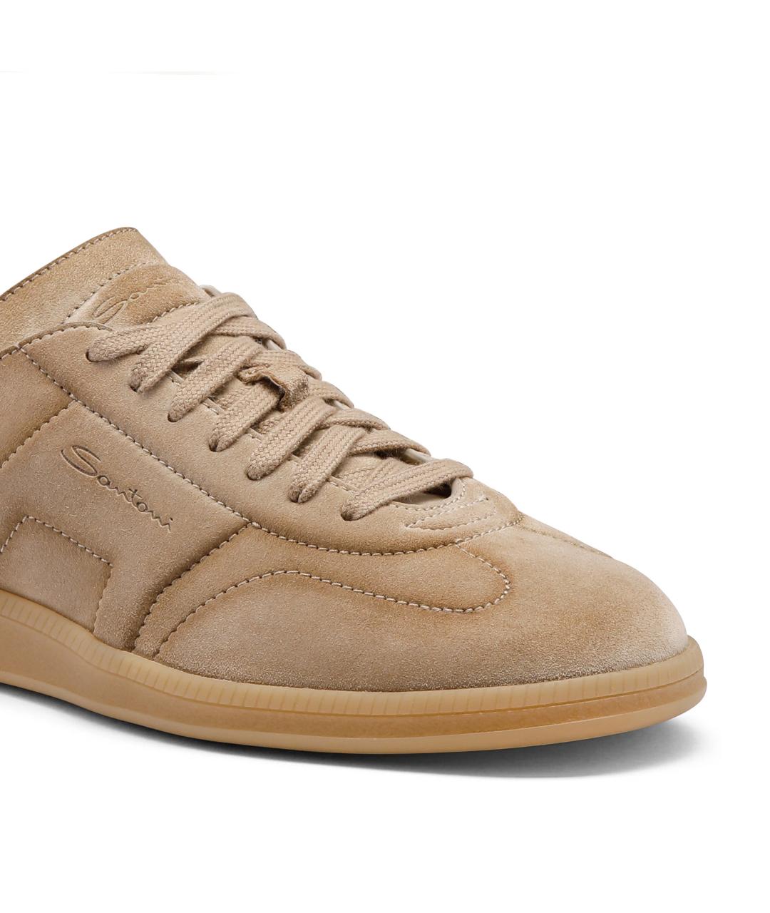 SANTONI Бежевые замшевые низкие кроссовки / кеды, фото 5